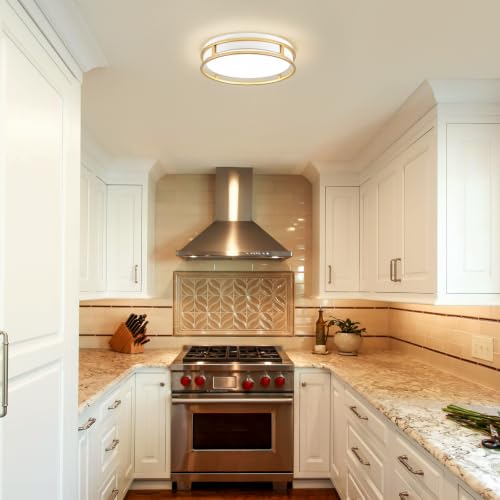 Modern Flush Mount Ceiling Light, White Gold Dimmable Ceiling Light Fixture - color: White and Gold, size: 12.6in