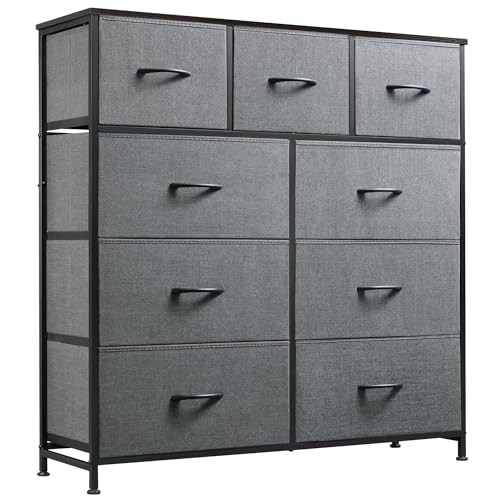 WLIVE Tall Dresser for Bedroom, 9 Drawer Chest of Drawers, Dark Grey - color: A-dark Grey