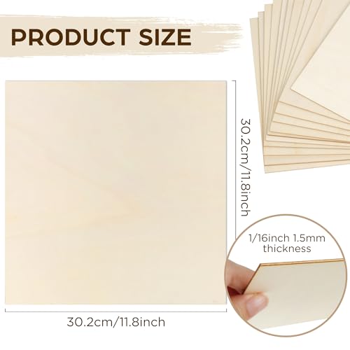 LotFancy Basswood Sheets, 12 Pack, 12 x 12 x 1/16 Inch, Plywood Sheets with Smooth Surfaces, 1.5mm Craft Wood Board for Laser Cutting, DIY Architectural Models, Wood Burning and Staining - size: 12 x 12 x 1/16 12pcs