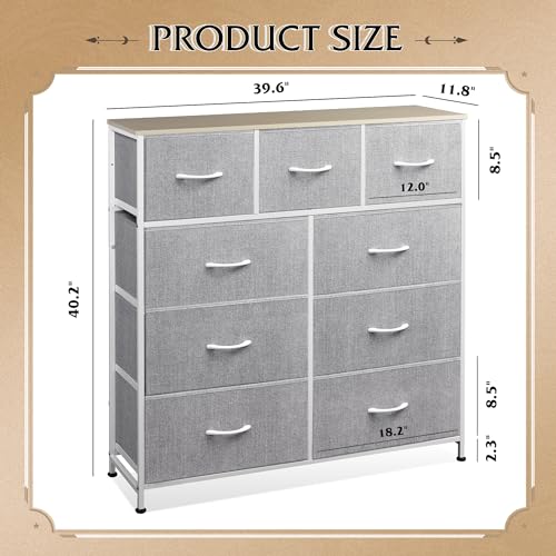 WLIVE Tall Dresser for Bedroom, 9 Drawer Chest of Drawers, Light Grey - color: Light Grey