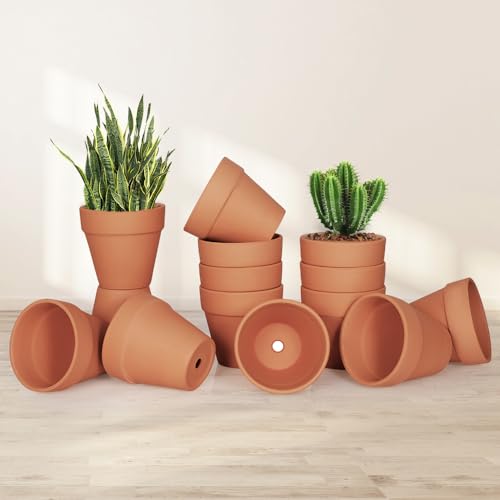 FCFKUK 4 inch Terracotta Clay Pots, 24 Pack Clay Flower Pots with Drainage, Great for Plants, DIY, Crafts, Wedding - color: Terracotta