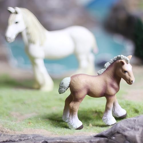 Gemini&Genius Horses Toys for Kids, Farm Horse with Cub Farm Animal Playset - color: A-white Mare and Pony