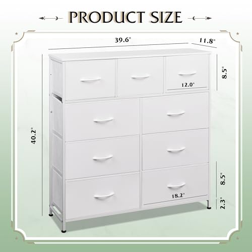 WLIVE Tall Dresser for Bedroom, 9 Drawer Chest of Drawers, White - color: White