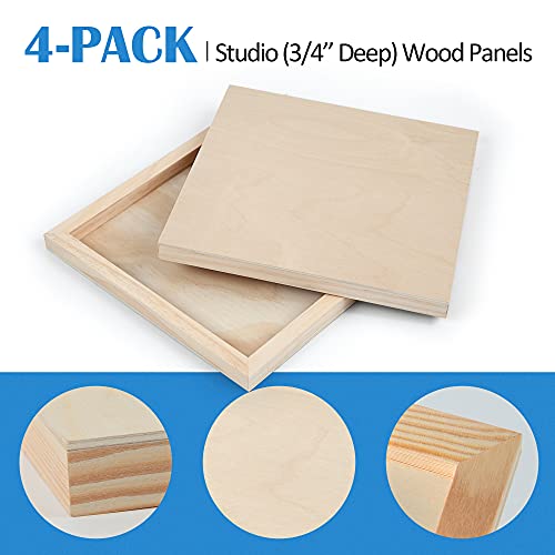 Falling in Art 4 Pack 10x10’’ Unfinished Birch Wood Panels Kit for Painting - size: 10'' x 10'' Studio