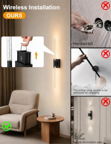 Crystal Bubble Rechargeable Wall Sconces Set of 2, Wireless Modern Lights - color: Black Crystal Bubble
