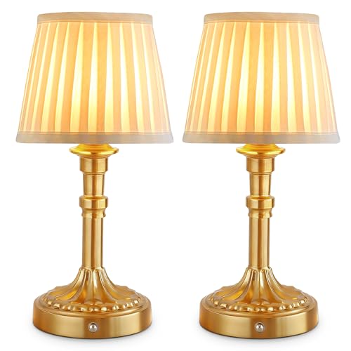Mr.White Set of 2 Rechargeable Cordless Table Lamp with Fabric Shade, 5200mAh Battery Operated LED Table Light, for Restaurant Kitchen Patio Dinner Dining (Bronze) - color: 12.4" Bronze (2 Pack)