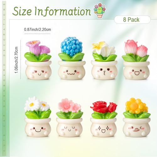 Ripeng Set of 8 Car Dashboard Decorations Flowers Cute Car Accessories for Women Mini Flower Pot Vehicle Interior Decor with Double Sided Tape for Rearview Mirror Dashboard - style: Elegant