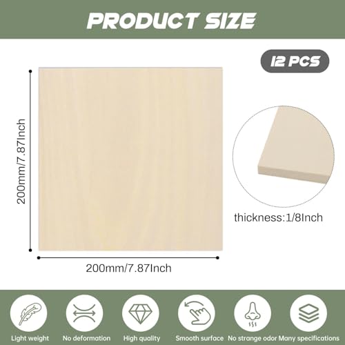 12 Pack Plywood Sheets, 7.87" x 7.87"x 1/8" Basswood Sheets - color: 12 Pack, size: 7.87" x 7.87"x 1/8"