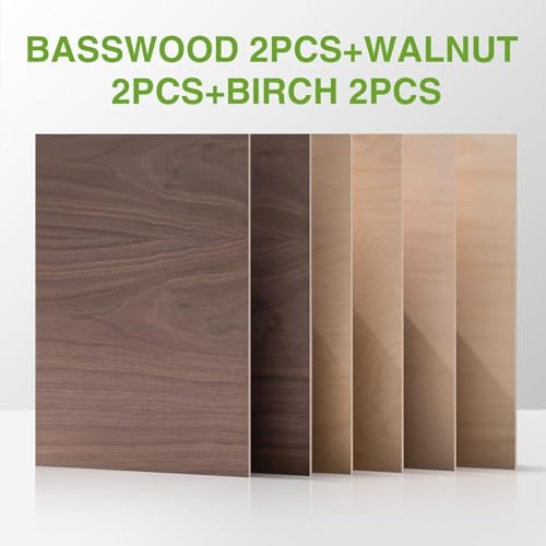 ROBOTIME 6-Pack Laser Wood Sheets 1/8" - 12 x 16 x 1/8 Inch - Basswood 2Pcs & Walnut 2Pcs & Birch 2Pcs - 3mm Plywood Sheets for Laser Cutting, Engraving & Wood Burning (Pyrography) - color: Basswood+Walnut+Birch, size: 1/8" x 12" x 16"-6 Pack