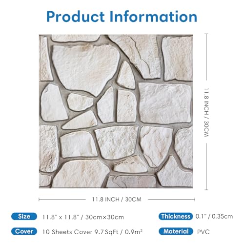 COMSTICKC 3D Peel and Stick Faux Stone Wall Panels for Quick DIY Wall Decor - color: Beige
