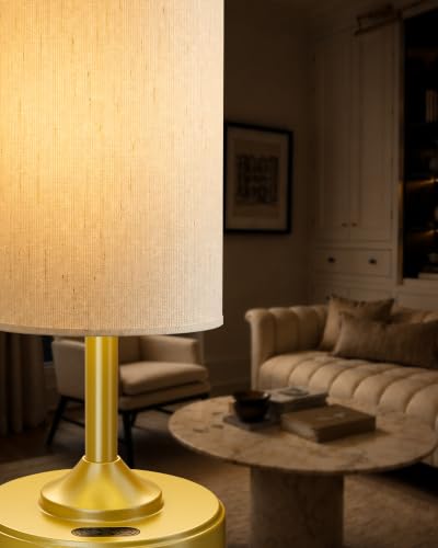 Cordless Lamp, 2-Pack, Dimmable, Ambient Light, 2700K, Timer, Touch Control, Portable, LED, Battery Operated, Rechargeable, Wireless, Desk Lamp, Kitchen Lamp, Fabric Shade, for Bedroom, Living Room - color: Gold