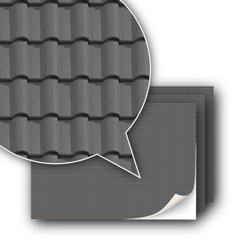 3 Sheets Self-Adhesive Decorative Film Roof Tiles for Model Making in Scale 1:87 Scale H0 (UK: 3.5 mm Scale) (Black Roof Tiles) - color: Black Roof Tiles