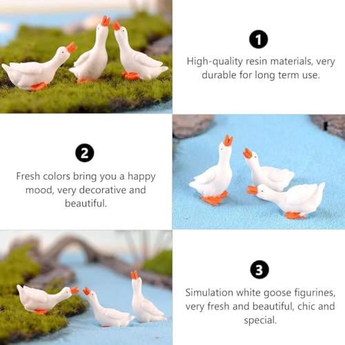 3Pcs Miniature White Goose Figurines, Handcrafted Resin Farm Animal Statues for Fairy Garden Decor,DIY Terrarium and Miniature Landscape Scenes