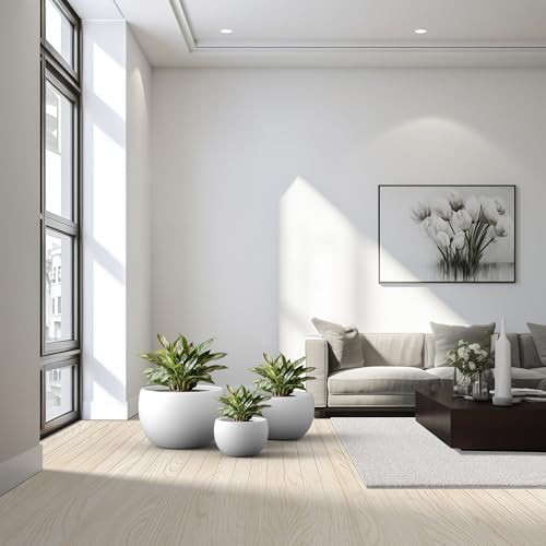 Kante Set of 3 White Concrete Bowl Planters 20" 15.7" 11.8" Dia - color: Pure White, size: 19.9"D + 15.7"D + 11.8"D