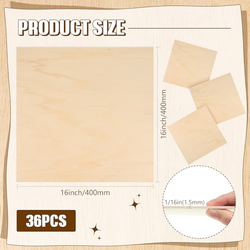 Riakrum Basswood Sheets Plywood Board Unfinished Wood Boards for Crafts for DIY Laser Projects Architectural Mini House Building Hobby Model Making(16 x 16 x 1/16 Inch,36) - size: 16 x 16 x 1/16 Inch