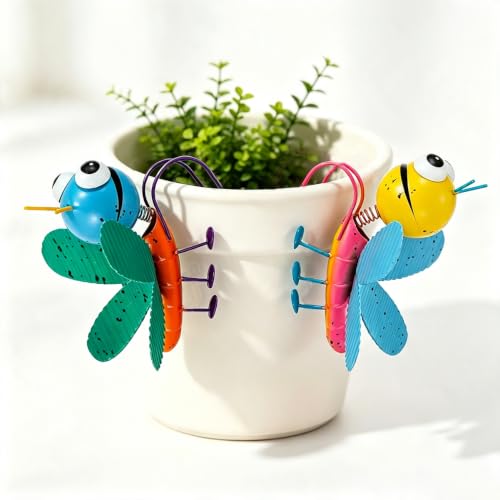 Metal Garden Decor Set of 2 Insect Statues Planter Hugger - color: 2 Pack Dragonflies
