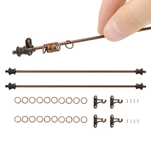 iLAND Miniature Dollhouse Accessories Metal Dollhouse Curtain Rods 2pcs Crown Toppers w/Brackets Rings for Easy Installing, Premium Copper Color 1/12 Accessories, Classic Decor for Doll House Window - style: Premium Bronze