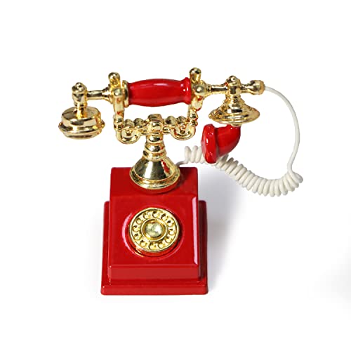 Dollhouse Miniatures 1 12 Scale Vintage Telephone Desk Accessories Decor - color: Red