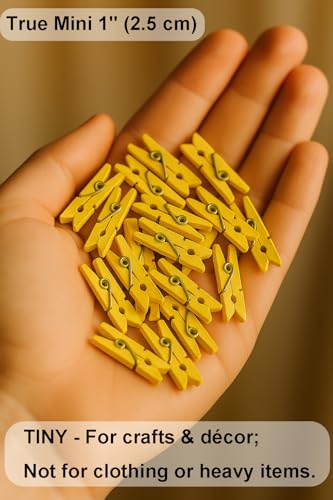 LWR CRAFTS Wooden Mini Clothespins 100 Per Pack 1" 2.5cm (Yellow) - color: Yellow