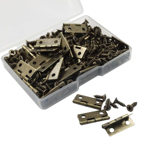 50 Pack 18x15mm Mini Hinges with Screws, Antique Bronze - color: Bronze