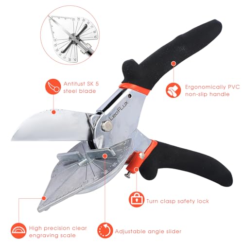 LeafLux Miter Shears for Wood Trim, Adjustable 45°-135° Multi-Angle Handheld Tool, Multifunctional Trunking, Moulding Shears, Perfect for Mitre Cutting, Quarter Round, No Replacement Blade | LFXP3101S - size: 3101S with 1 blade