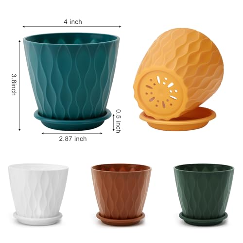 YNNICO 4 inch Plant Pots for Indoor with Drainage Holes and Tray Saucers - color: Multicolor, size: 4 inch
