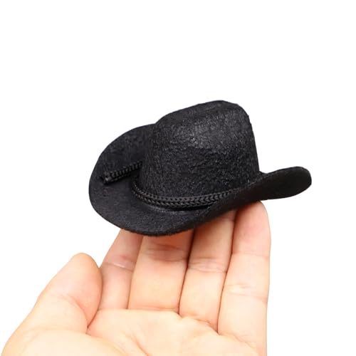 Dollhouse Cowboy Hat, Miniature Cowboy Hat, 1:6 Scale Miniature Soft Cowboy, Mini Hat, Brown/Black, American Old West Hat, for Dollhouse Craft Supplies (2PCS) (Black) - color: Black