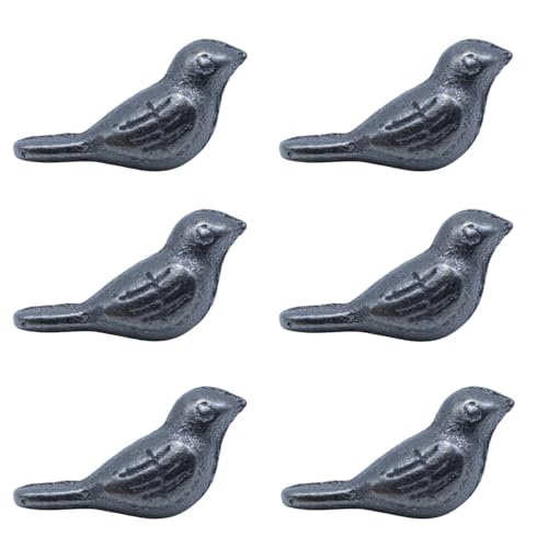 DoubleWood Cast Iron Bird Figurine, 2 Inch Decorative Birds Sculpture, Metal Mini Bird Garden Statue, Farmhouse Decor, Collectible Animal Figurines Outdoor Statues (Set of 6)