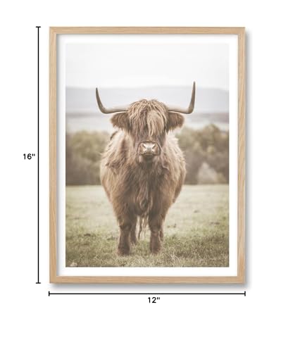 HesenDot Farmhouse Highland Cow Natural OAK Wood Framed Wall Art, 12x16in - color: Framed Highland Cow