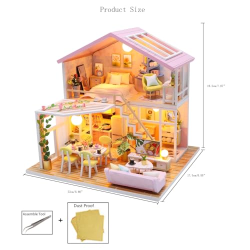 MAGQOO Miniature House Kit DIY Miniacture Dollhouse Kits with Furniture and LED Dust Proof 1:24 Wooden Dollhouse Kit (Sweet Time) - color: Sweet Time