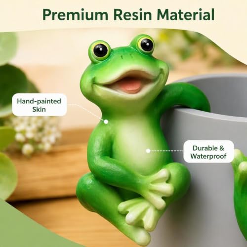 3 PCS Playful Frog Statues Pot Hugger Decorations for Plant, Miniature Frog Figurines,Women Gifts,Garden Decor Outdoor, Suitable for Flower, Courtyard and Lawn Decorations
