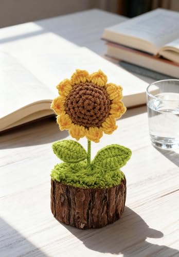 Crochet Sunflowers Flowers Bouquet for Women Office Desk Decor - color: Crochet Sunflower