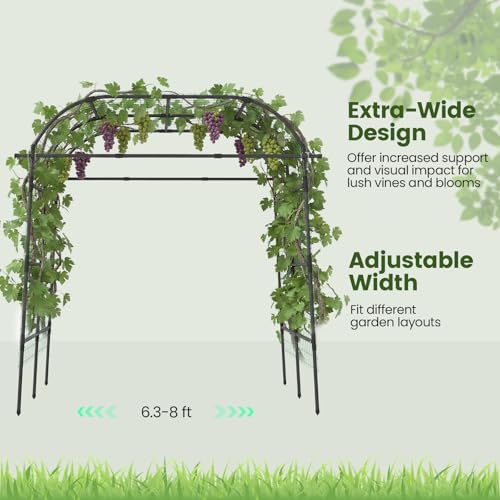 Giantex Metal Garden Arch Trellis for Climbing Plants Outdoor, 7.5FT Tall Adjustable Cucumber Trellis Tunnel for Raised Garden Bed, Extra Wide Garden Trellis Arch Support Vegetables Vine - size: 71"x83"x91"