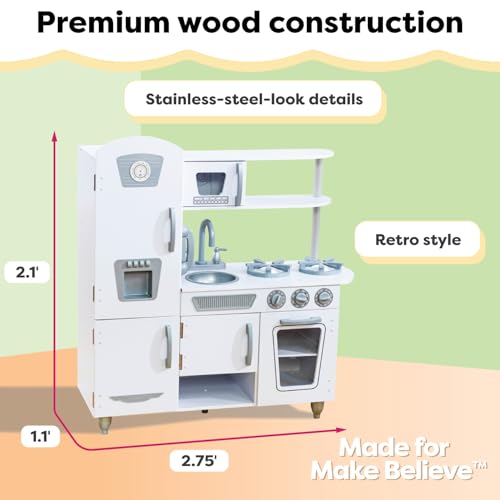 KidKraft Vintage Wooden Play Kitchen with Pretend Ice Maker and Play Phone, White - color: White