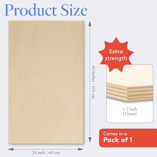 Baltic Birch Plywood 24 x 40 x 1/2 Inch - 12 mm Craft Wood, Pack of 1 B/BB Grade, Stronger Than Basswood Sheets or Balsa Wood, Perfect for Laser, CNC Cutting, Wood Shelves, by Woodpeckers - size: 24" x 40"