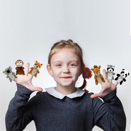 Farm 6pcs Finger Puppets Set, Cute Animal Puppet Mini Hand Puppets Role-Playing Story Animal Soft Plush Toy for Kids Monkey, Fox, Squirrel, Raccoon, Panda, Koala (jungle01) - color: Jungle01