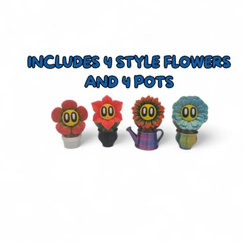 8-Pack Flower and Vase Pots – Unique Collectible Figurines – Includes 4 Vibrant Flowers with Matching Pots – Colorful Desk Display or Shelf Decor – Cute Miniature Plant Set