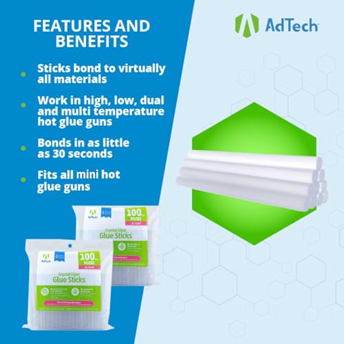 Adtech 100ct-2-100ct High Temp Mini Size Glue Sticks, Clear (Pack of 8) - size: 200 pieces total (Pack of 8)