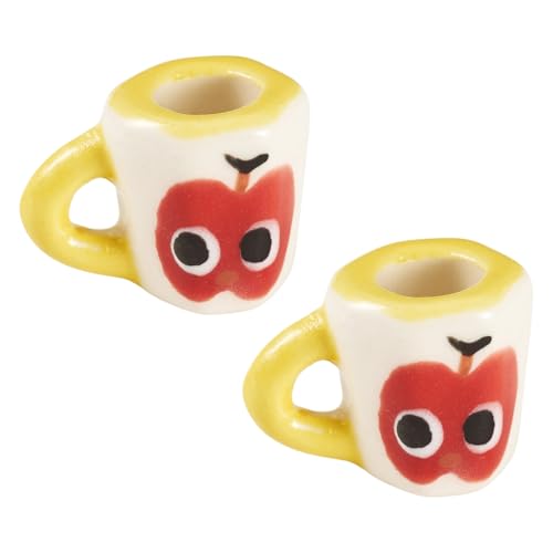 2Pcs Porcelain Mini Tea Cups Miniature Ceramics Coffee Mug Cup Ornaments Yellow Tiny Drink Beverage Dollhouse Kitchen Accessories for Party Decoration Keychain Earring Making - color: Yellow