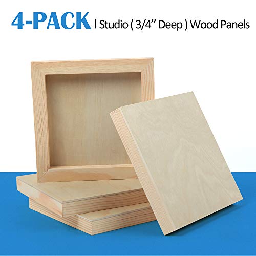 Falling in Art 4 Pack 6x6’’ Unfinished Birch Wood Panels Kit for Painting - size: 6'' x 6'' Studio