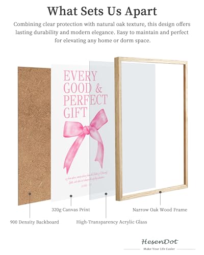 HesenDot Pink Bow Christian Oak Framed Wall Art, Every Good Gift Poster - color: Pink James 1:17