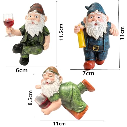 3-piece Fairy Garden Gnome Set, Beer-Drinking Gnome Resin Statue, Outdoor Decorative Item (Colorful) - color: Colorful