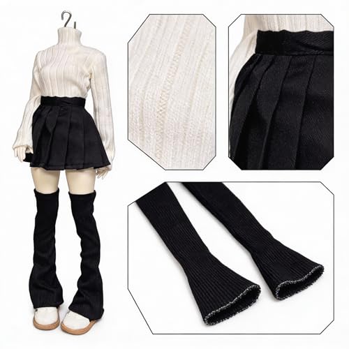 1/3 Scale SD BJD Outfit for 60cm Dolls – Knit High-Neck Top with Pleated Skirt and Leg Warmers Set, Doll Not Included - color: Denim Blue (White Warmers)