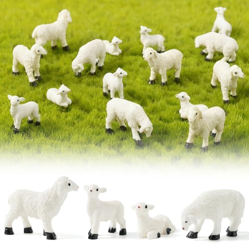48 Pcs Mini Lamb Figurines Set, Miniature Animal Figures with 4 Poses, Realistic Lamb Resin Figurines for Micro Landscape, Fairy Garden Decor and DIY Crafts - color: Lamb