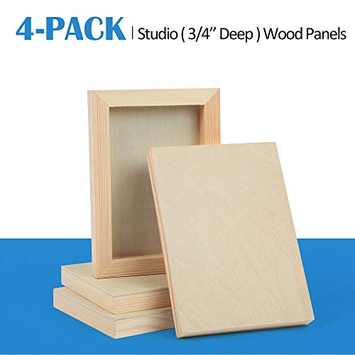 Falling in Art 4 Pack 5x7’’ Unfinished Birch Wood Panels Kit for Painting - size: 5'' x 7'' Studio