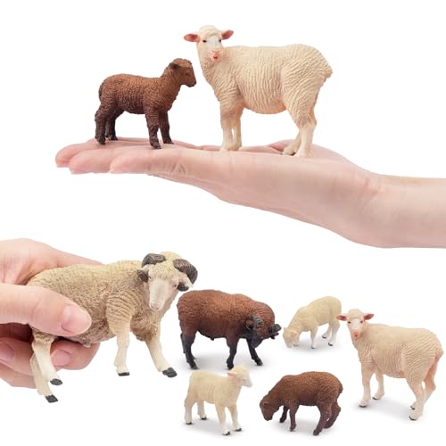 Toymany 8PCS Merino Sheep Figurines Realistic Farm Animal Sheep Toys- Plastic Sheep Figures Birthday Christmas Toy Gift for Kids Toddlers - style: 8PCS Sheep