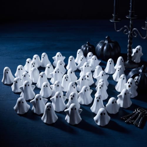 FESTGLOX 50Pcs Mini Resin Ghosts, Tiny Halloween Ghost Figurines Miniatures - color: White Ghosts--50pcs
