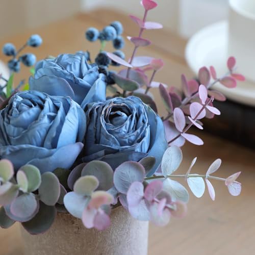 Artificial Burnt Blue Rose Potted Plant, 2 Pcs Mini Faux Decor - color: 2pcs Burnt Blue