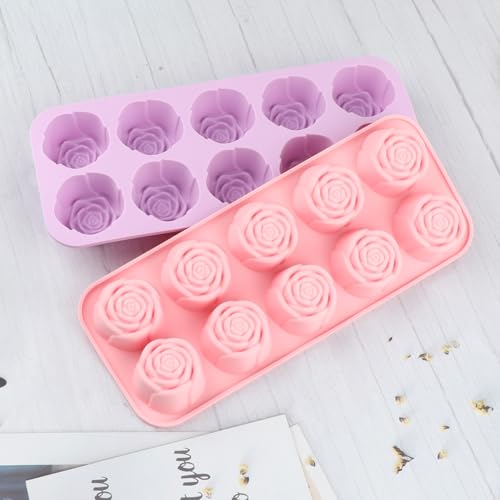 2 Pcs Rose Silicone Mold for Chocolate,20-Cavity Rose Chocolate Mold for Candy, Gummy&Cake Decorating-Flexible Flower Ice Cube Mold & Candy Mold for Strawberries,Jello,and Baking - color: 20-Cavity Pink&Purple