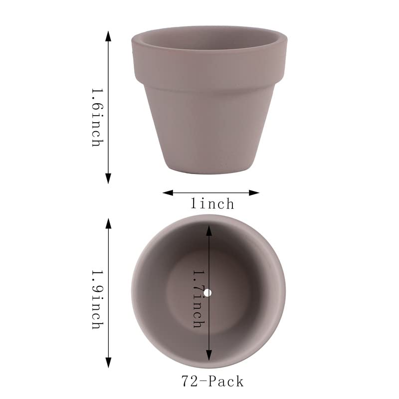 Yishang 1.9 Inch Tiny Grey Terracotta Pots Pack of 72-Small Mini White Clay Pots with Drainage Holes Flower Nursery Terra Cotta Planter for Tiny Cactus,Herb,Succulent Plants,Crafts - color: Gray